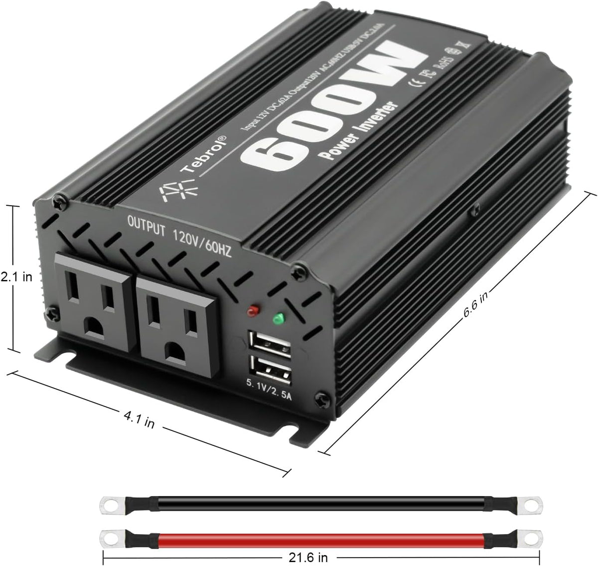600W Power Inverter DC 12V to AC(2 Outlets) 110V Car Charger Plug Inverter Adapter Converter with 4.2A Dual USB Charging Ports for RV Camping Travel