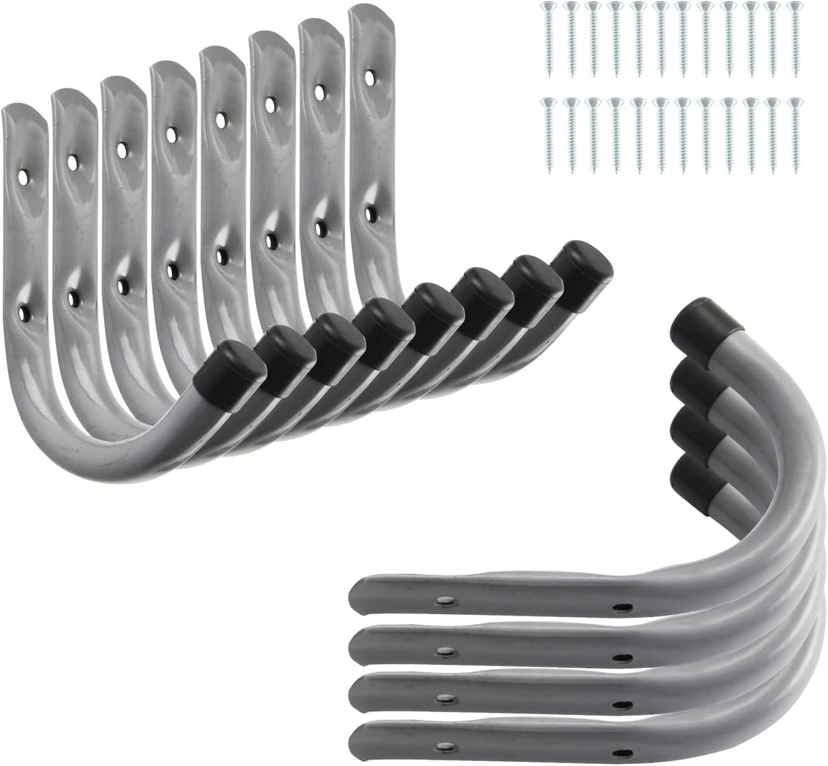 HOME MASTER HARDWARE 12 Pack 4-Inch Heavy Duty Garage Storage Wall Hooks, Steel J Utility Hooks for Hanging Ladders, Tools, Bikes, Grey