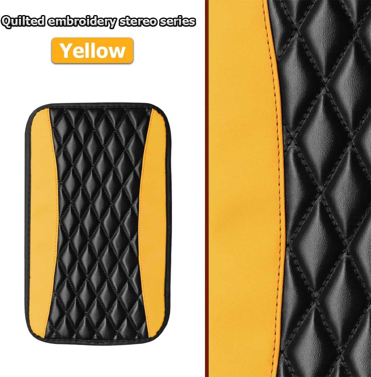 Moly Magnolia Car Center Console Cover, Leather Waterproof Armrest Seat Box Cushion Pad, Universal Decor Protector Mat, Auto Interior Accessories for SUV Truck Vehicle (Yellow)