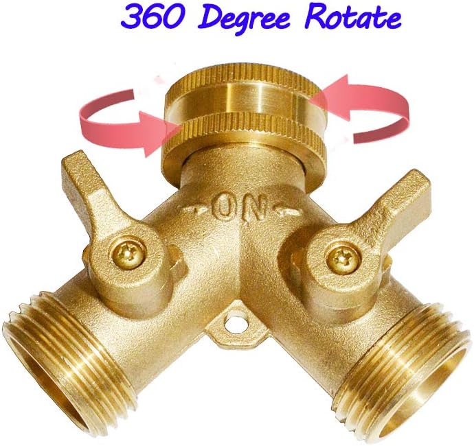 HQMPC Brass Garden Hose Y Valve Hose Splitter Water Garden Hose Adapter 2 Way 3/4" GHT Thread