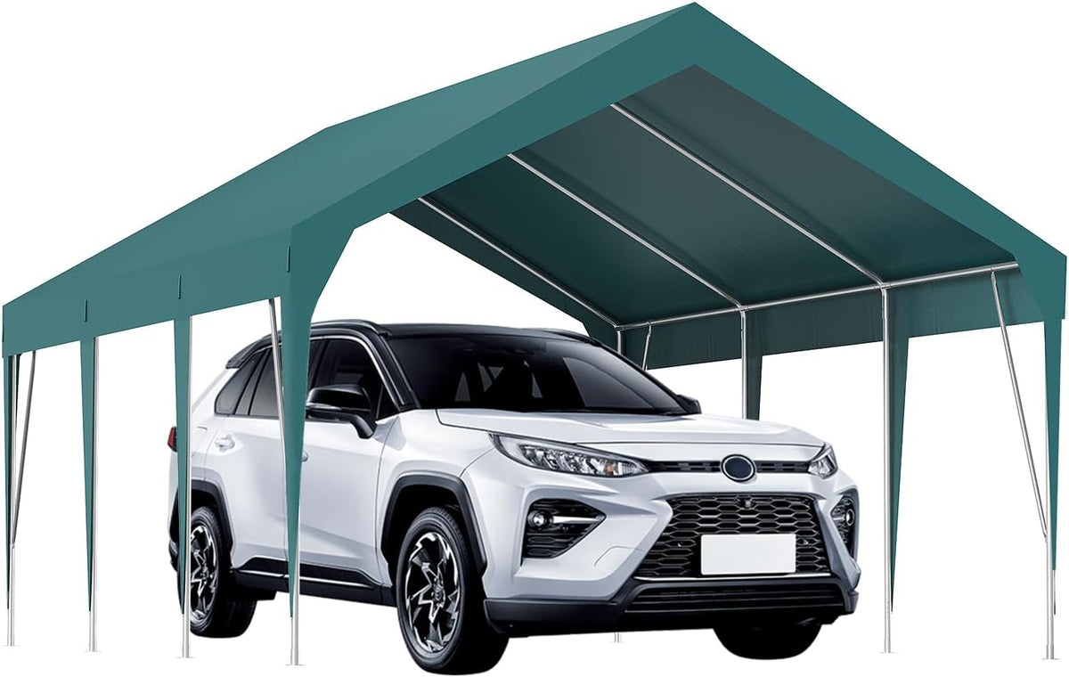 12x20ft Heavy Duty Carport Outdoor Car Canopy UV Resistant Waterproof Party Tent All-Season Portable Garage Gazebo Shelter for Car, Storage Shed (Dark Green)