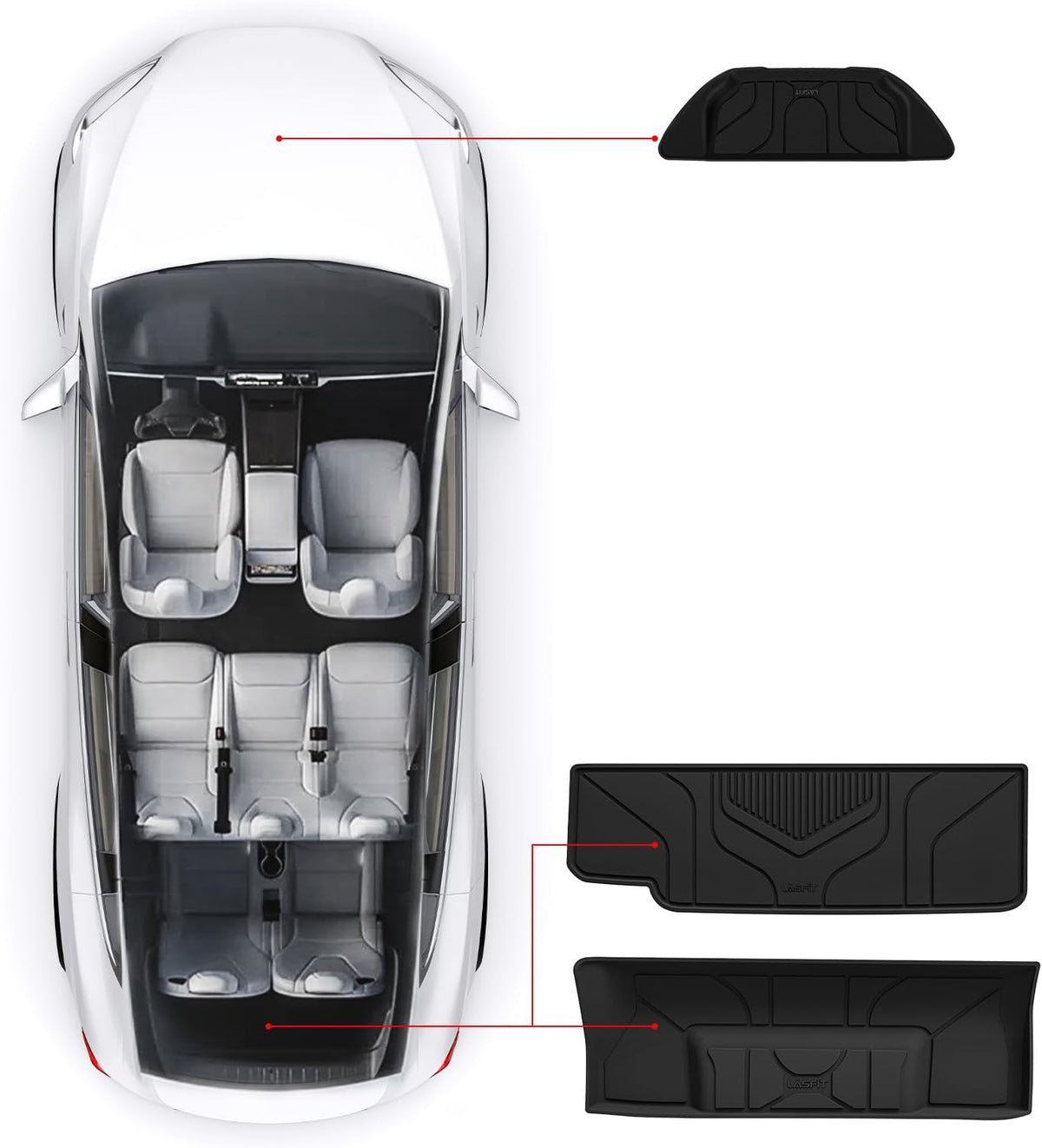 LASFIT Frunk Trunk Mats Fit for Tesla Model X & Model X Plaid 6 Seater / 7 Seater 2025 2024 2023 2022 2021, Custom Fit TPE All Weather Waterproof Cargo Liners, Black