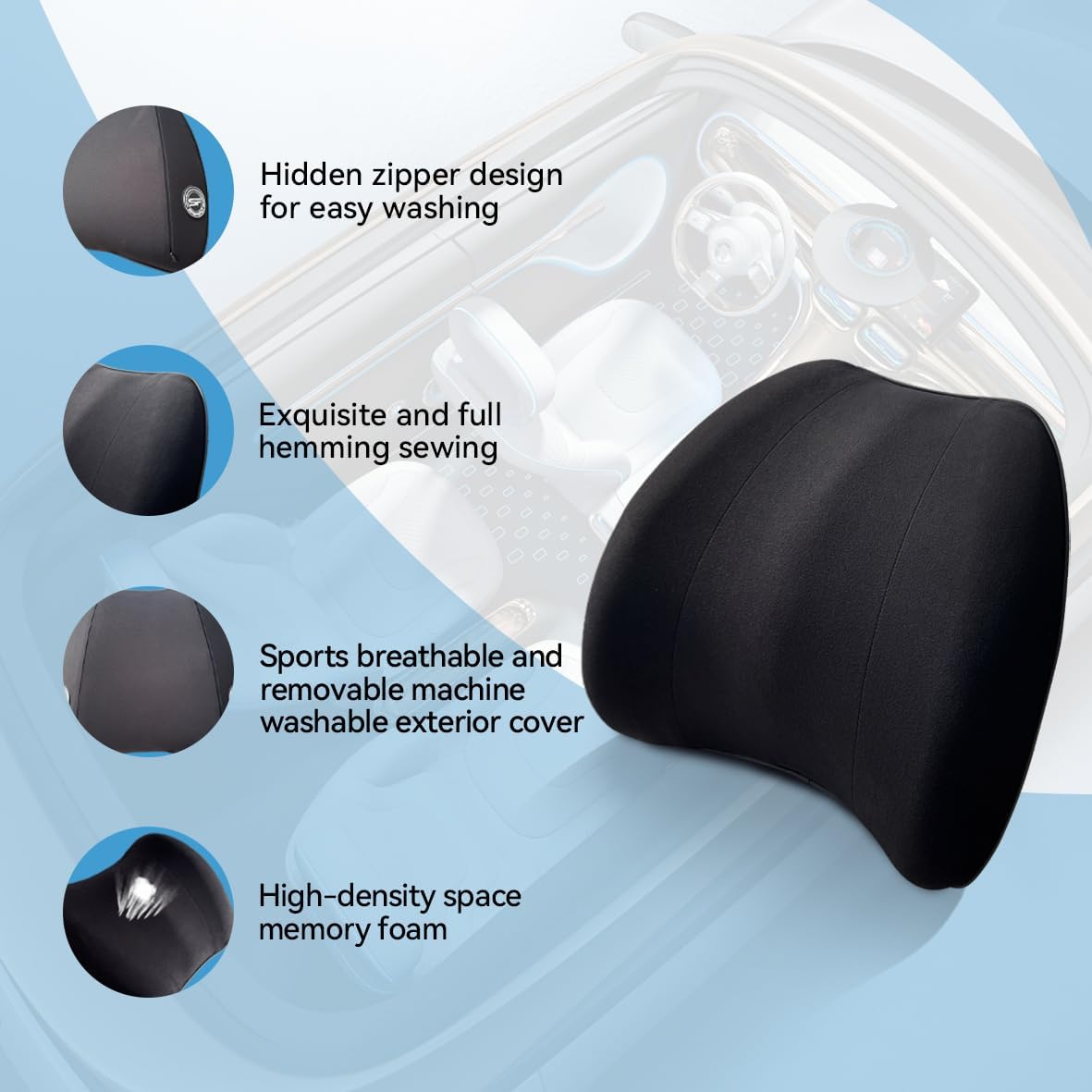 Really Plush Lumbar Support Pillow for Car Seat, Perfectly Balanced 100% Memory Foam Lumbar Pillow - Breathable Removable Cover & Ergonomic Design, Back Pillow for Back Pain Relief(Black, 1PC)