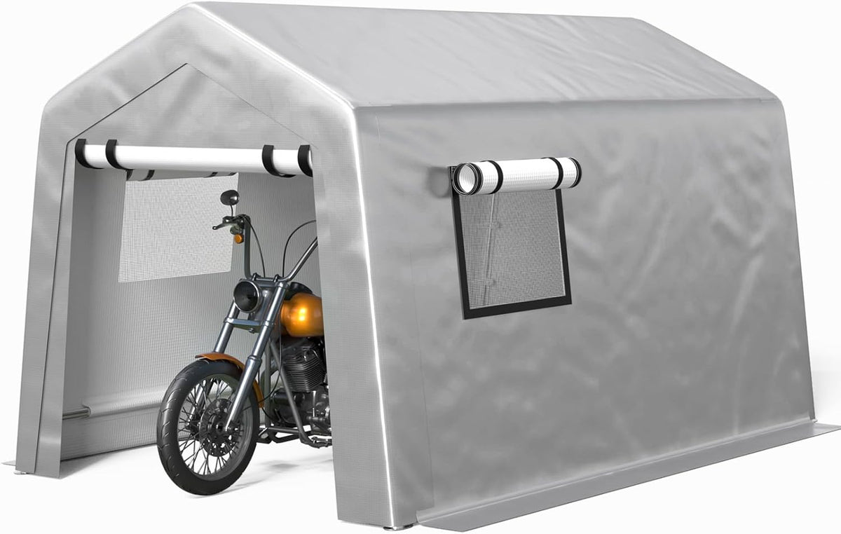 6x8 ft Carport Heavy Duty Tent with Roll-up Windows, Portable Garage with Removable Sidewalls & Doors, Car Canopy All-Season Tarp for Car Boat Truck Motorcycle