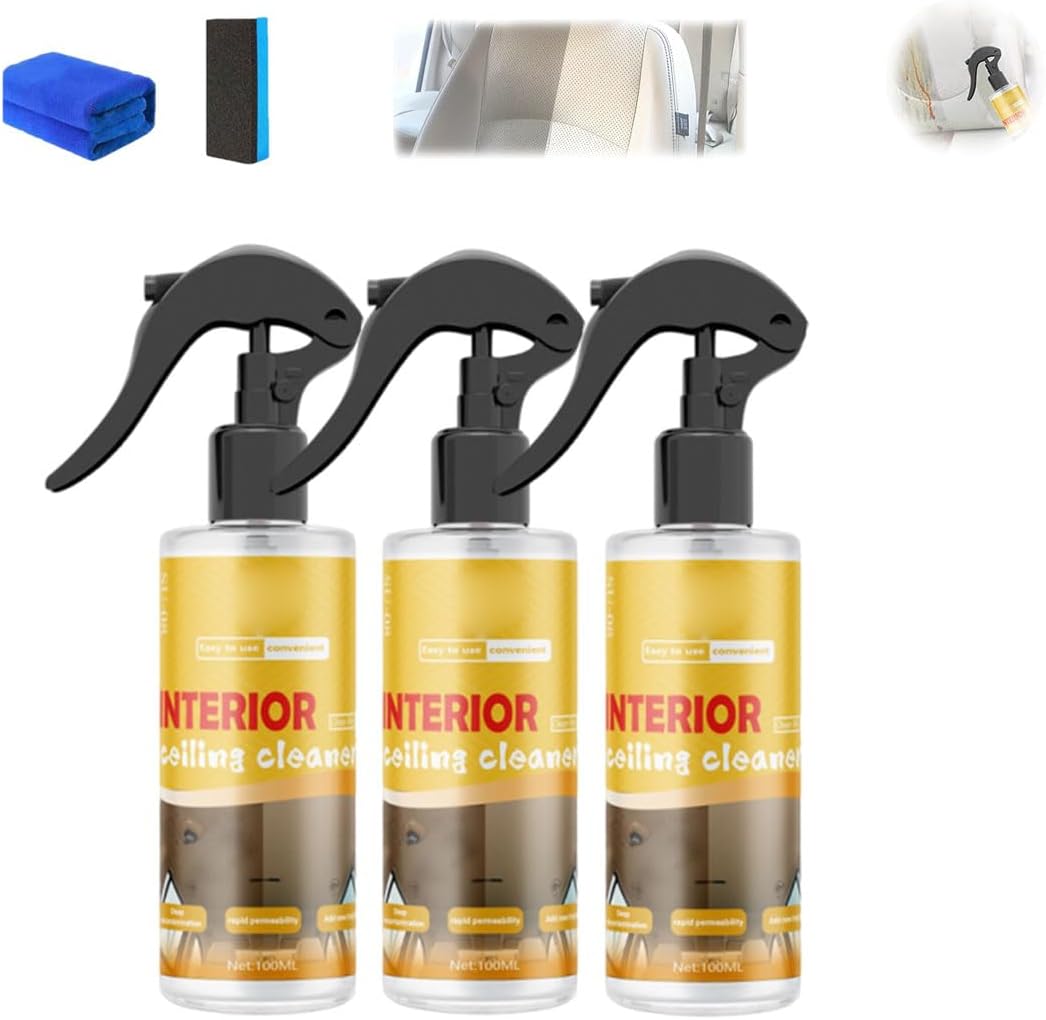 Multi-Purpose Car Interior Fabric Clean Polish Spray,Applies To Vehicle Seat、Upholstery、Headliner Cleaner,Vehicle Interior Polish Spray (3PCS)