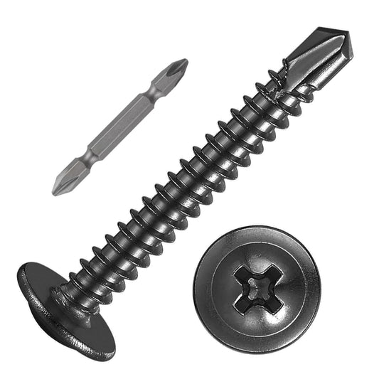 (150Pcs)#8×1-1/4” for Sheet Metal Self-Tapping Screws 410 Black Stainless Steel Truss Head High-Strength Quick Tapping