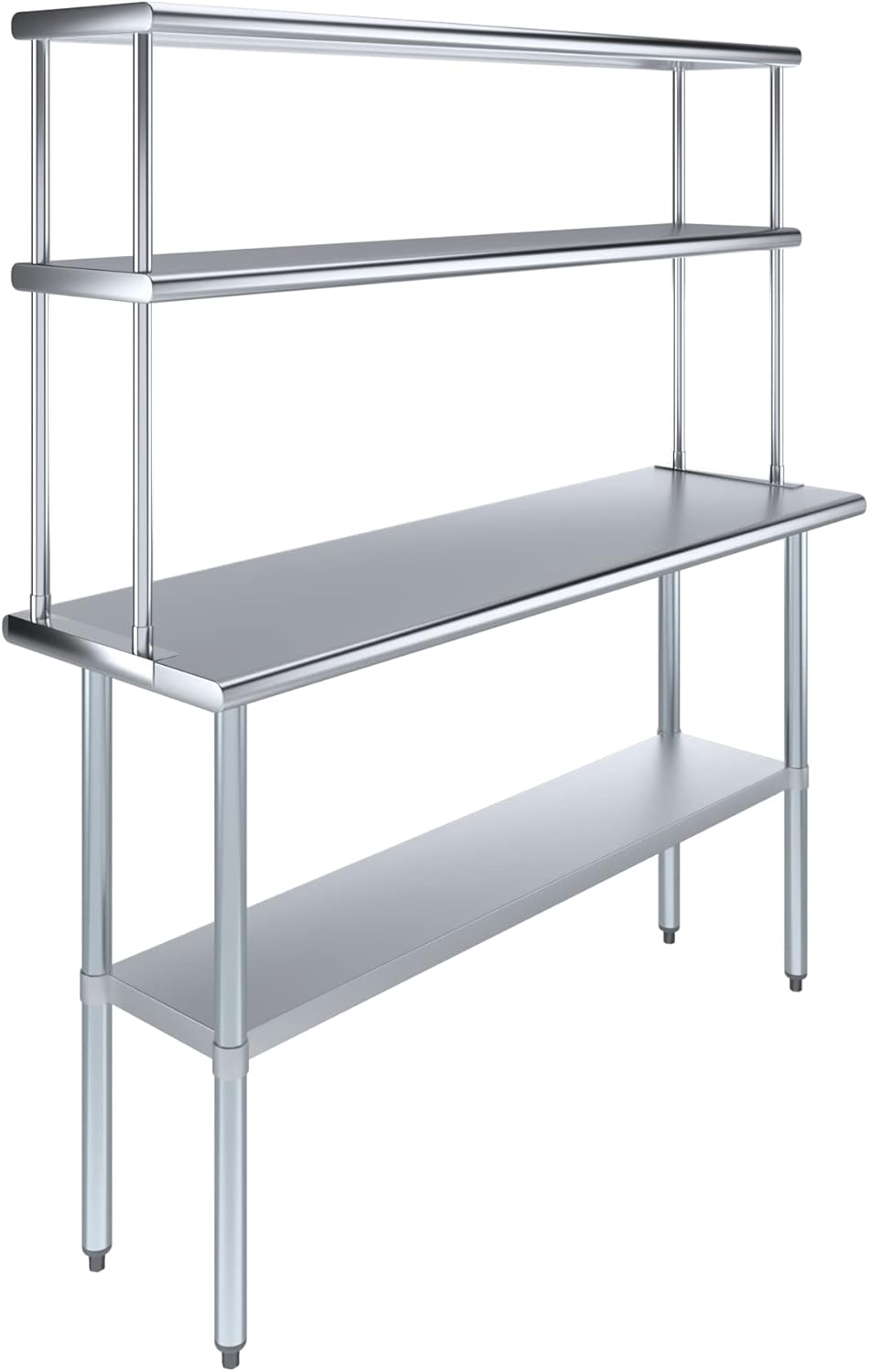 Amgood Stainless Steel Work Table Double Tier Overshelf | Metal Kitchen Prep Table & Shelving Combo (18" x 60" Work Table + 12" Overshelf)