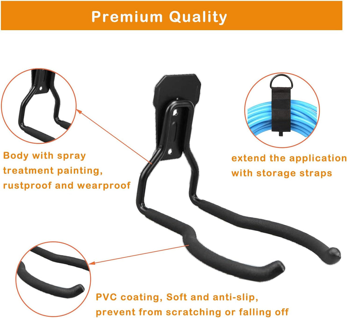 Garden Power Tool Hanger - Garage Wall Hooks, Weedeater & String Trimmer Hanger - Utility Hooks for Garage Tool Organizers and Storage - Black, 3 Pcs