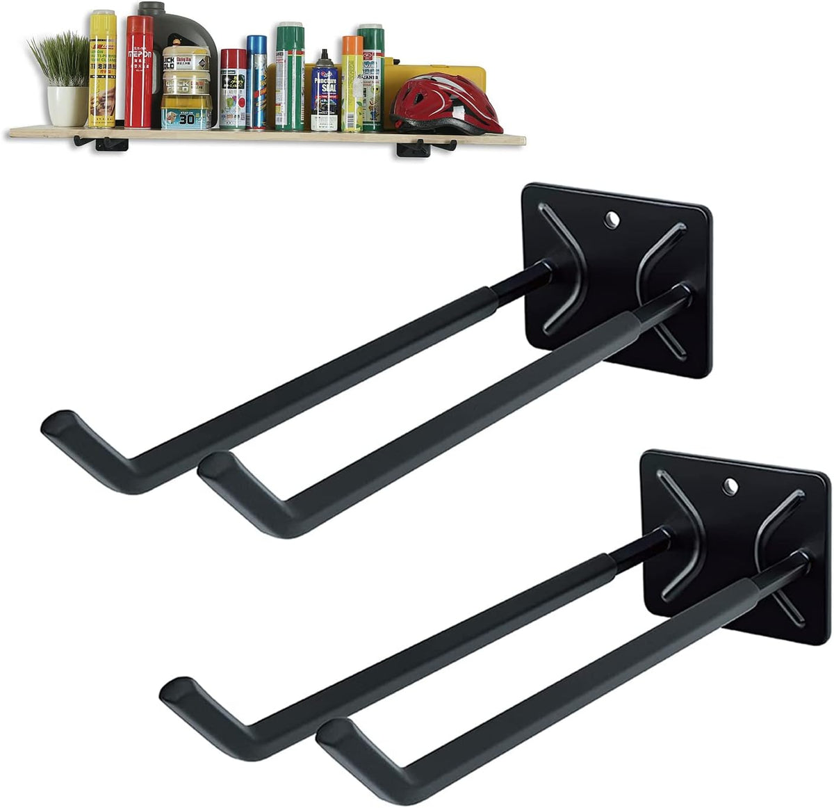 Ultrawall Garage Storage Hooks, Heavy Duty Steel Tool Organizer, 12.4 Inch Wall Mount Hangers Racks for Car Tires, Ladders, Chairs, Ropes and Garden Tools, 2 Pack
