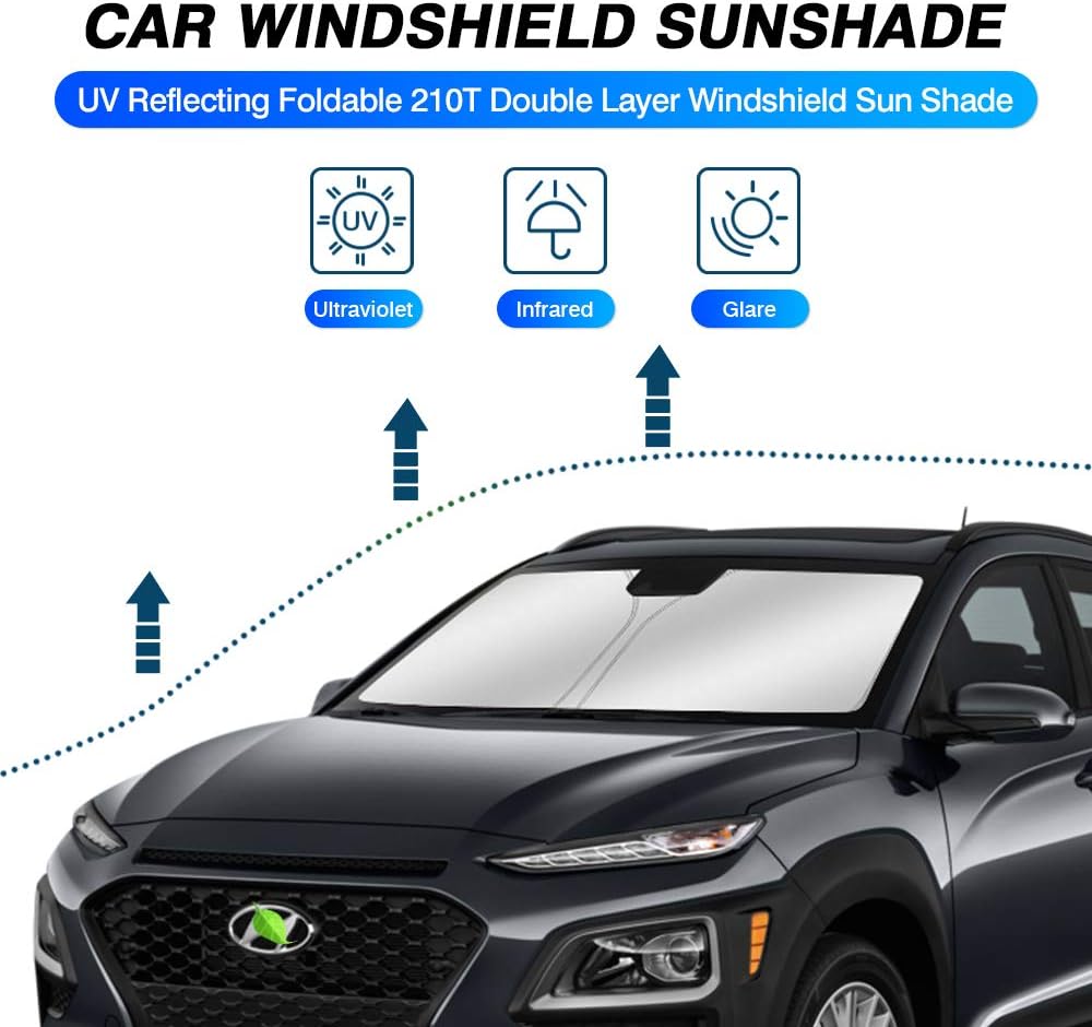 KUST Windshield Sun Shade for 2018-2023 Hyundai Kona Accessories Sunshade Window Sun Visor Protector Foldable Blocks UV Rays Keep Your Car Cooler