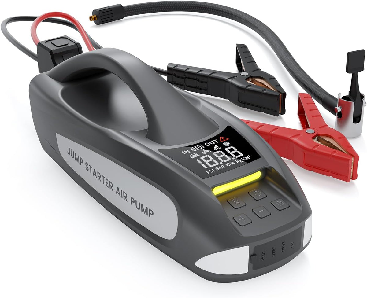 6000A Jump Starter with Air Compressor, 27000mAh 160PSI Portable Car Battery Jump Starter, 12V Battery Pack (All Gas 12L Diesel)