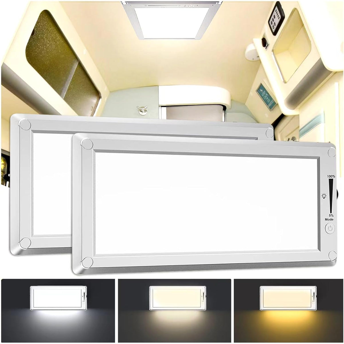 2 Pack RV Lights Interior,3 Color RV LED Super Bright Fixture,12V RV Ceiling Dome Light with ON/Off Dimmable Switch Energy Saving Gift Package for RV/Camper/Car/Trailer/Boat