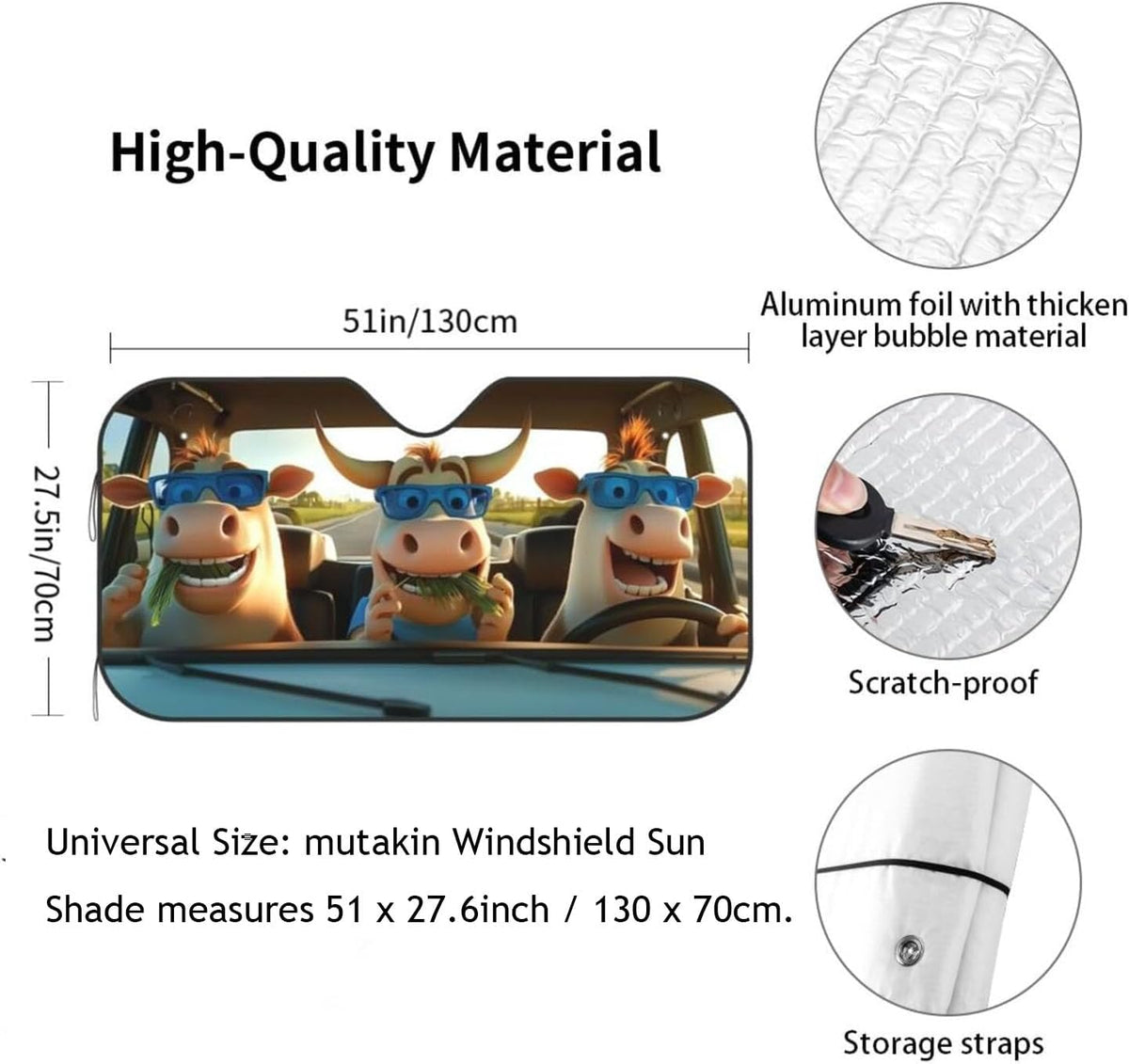Funny Cow Car Sun Shade Windshield Sunshade Foldable Front Window Shield Cover for Truck SUV