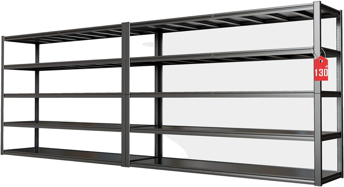 65" W Garage Shelving Heavy Duty, Adjustable 5 Tier Metal Shelves, Commercial Metal Shelf Rack, Industrial Shelving,2 Pack