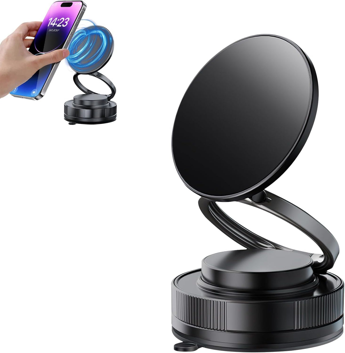 Vipbu Phone Mount, Vipbu Phone Holder, Car Phone Holder, 360° Adjustable Vacuum Magnetic Phones Holders, Foldable Car Mount, Universal Adjustable Stand for Phone Smartphones (Black)