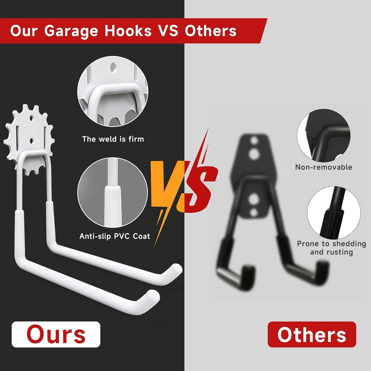 Garage Hooks White 4 Pack,68-110LB Heavy Duty Steel Storage Utility Hooks with PVC Anti-Slip Coating,Wall Mount Hooks for Hanging Garden and Power Tools,Bike,Ladder,Hose