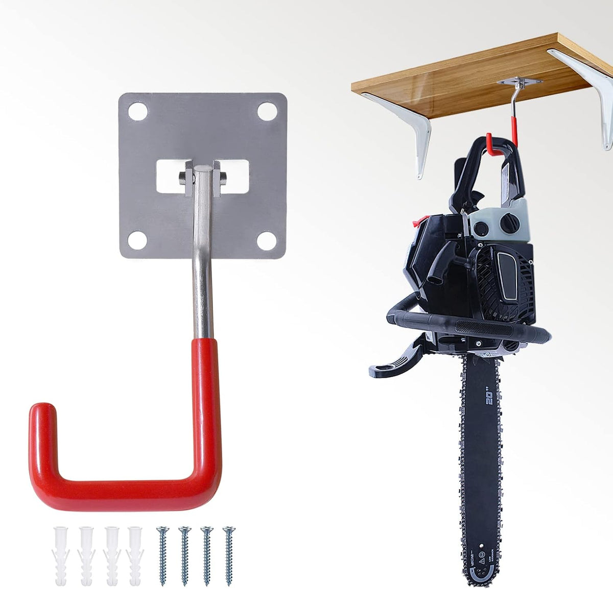 HAISHINE Stainless Steel Heavy-Duty Adjustable Wall Storage Hooks with Anti-Slip Coating for Chainsaws, Bicycle, Garden Tools (Screws and Dowels Included)