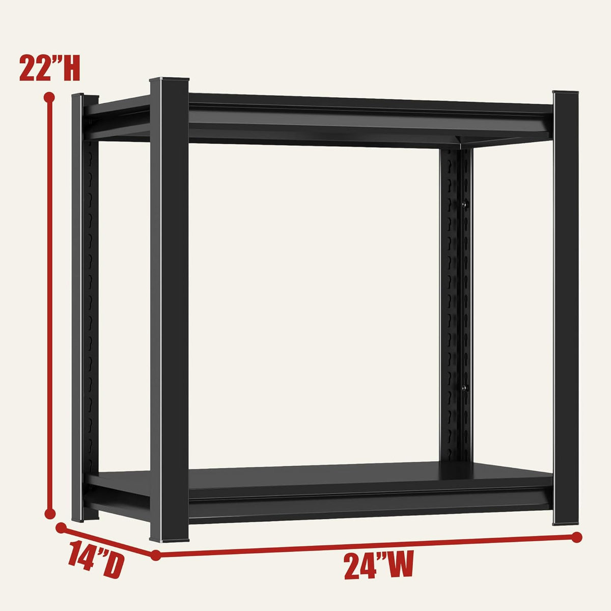 Metal Garage Shelving Unit, Heavy Duty 2-Tier Adjustable Storage Shelf, Steel Shelving,Industrial Shelves for Heavy Tools and Equipment, 22" H x 24" W x 14" D