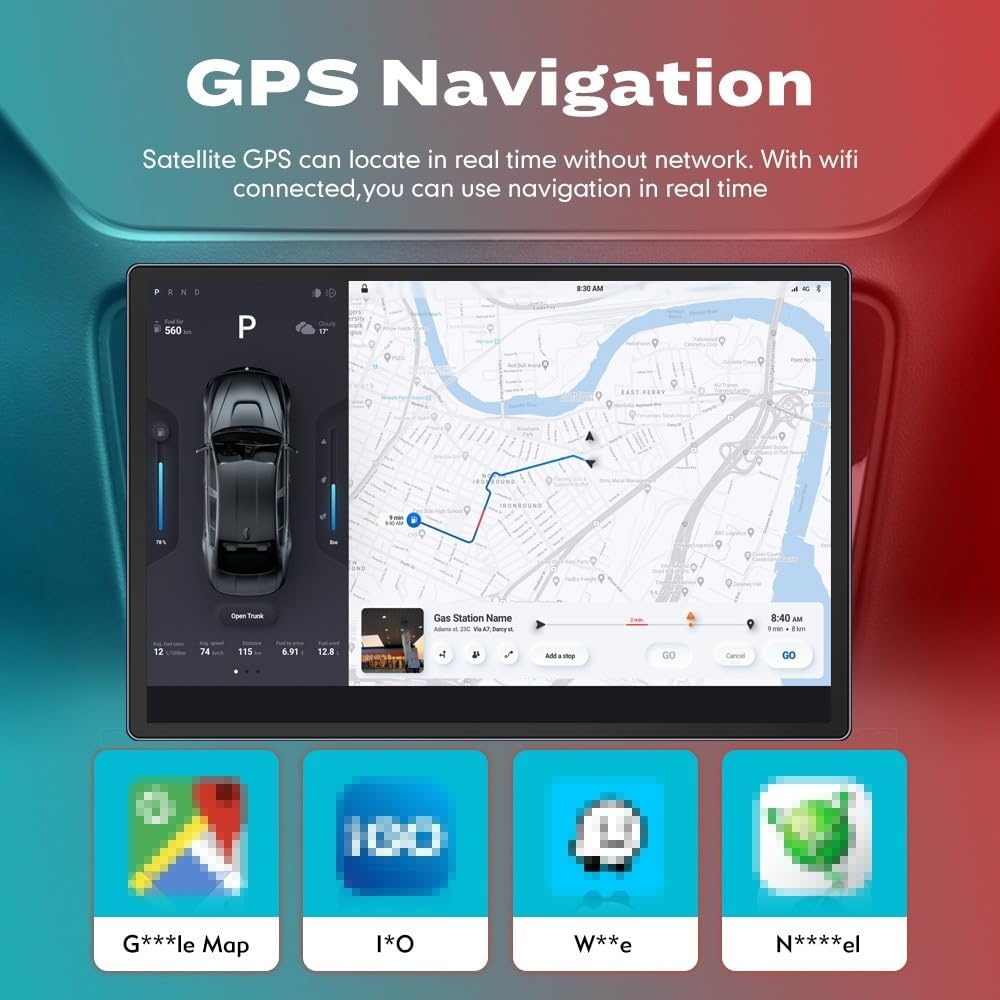 Kunfine Car CarPlay Android Auto Navigation Stereo GPS Radio Reverse Camera Display 13.1" QLED Touchscreen Headunit Tablet Pad Media Player For Peugeot 301 13-22 if Applicable Octa Core 6G+128G Silver