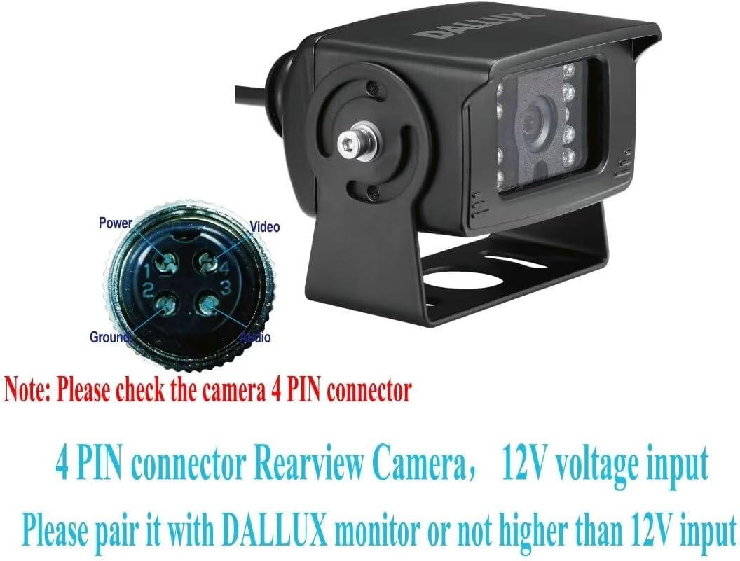 Bus Truck Vehicle Backup Cameras Wide View Angle cab cam Rearview Reverse Waterproof Night Vision 4 PIN Cam for Travel Trailer/Pickup/Van/RV Camper/Motor Home (12V,package not include extension cable)
