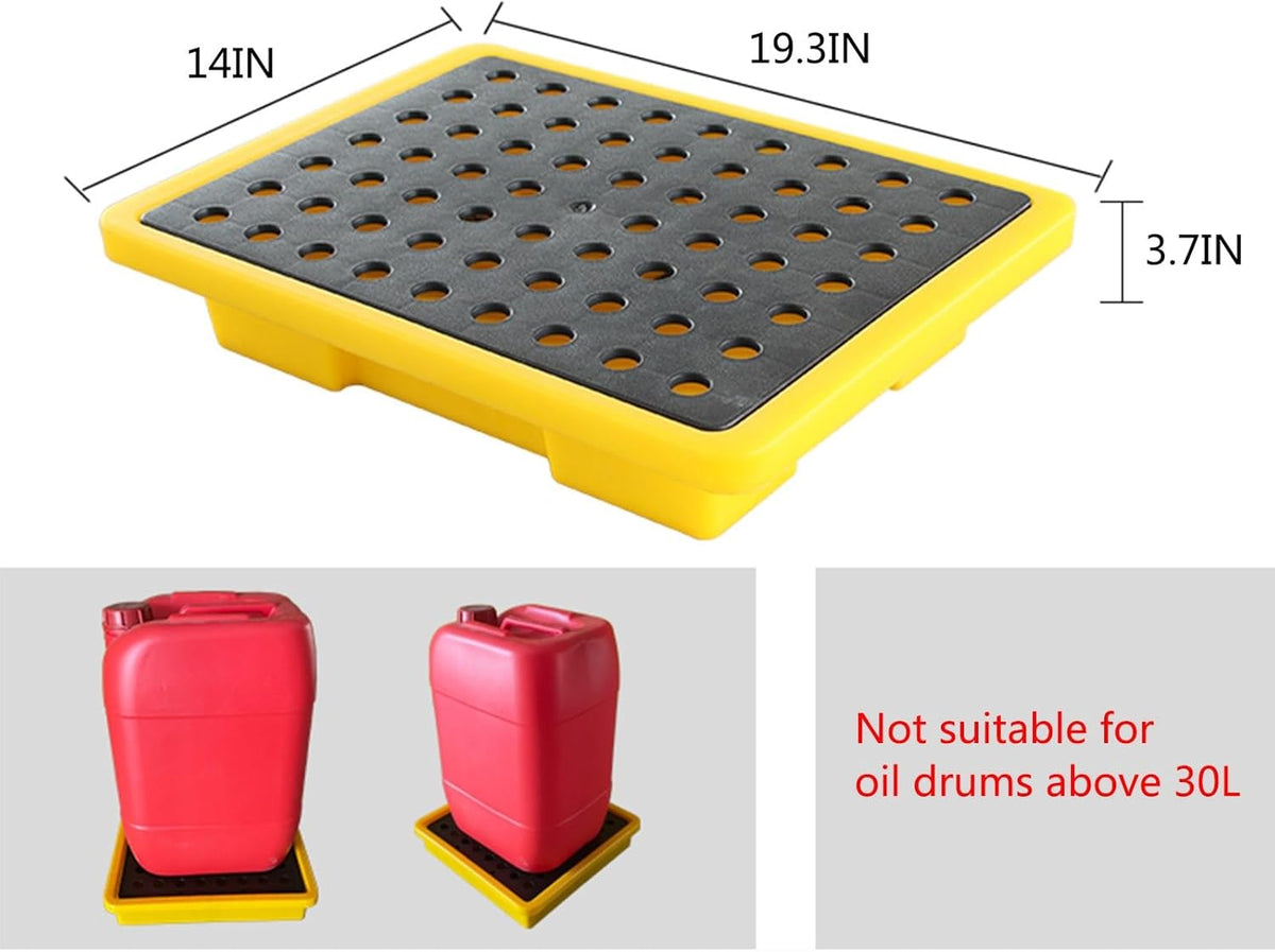 Drum Containment Spill Pallet, Industrial Nestable Oil Drums Leak-Proof Tray, Garage Storage Detachable Anti Slip Polyethylene Platform with Drain (Color : Yellow-5 Pack, Size : 19.3"x14"x3.