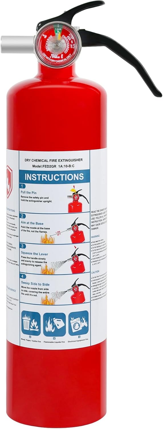 1 Pack ABC Dry Chemical Fire Extinguisher, 2.5 lb 1A:10B:C Rating for Home, Car, Boat, Quick Release Handle, Compact & Portable Dry Powder extinguishers