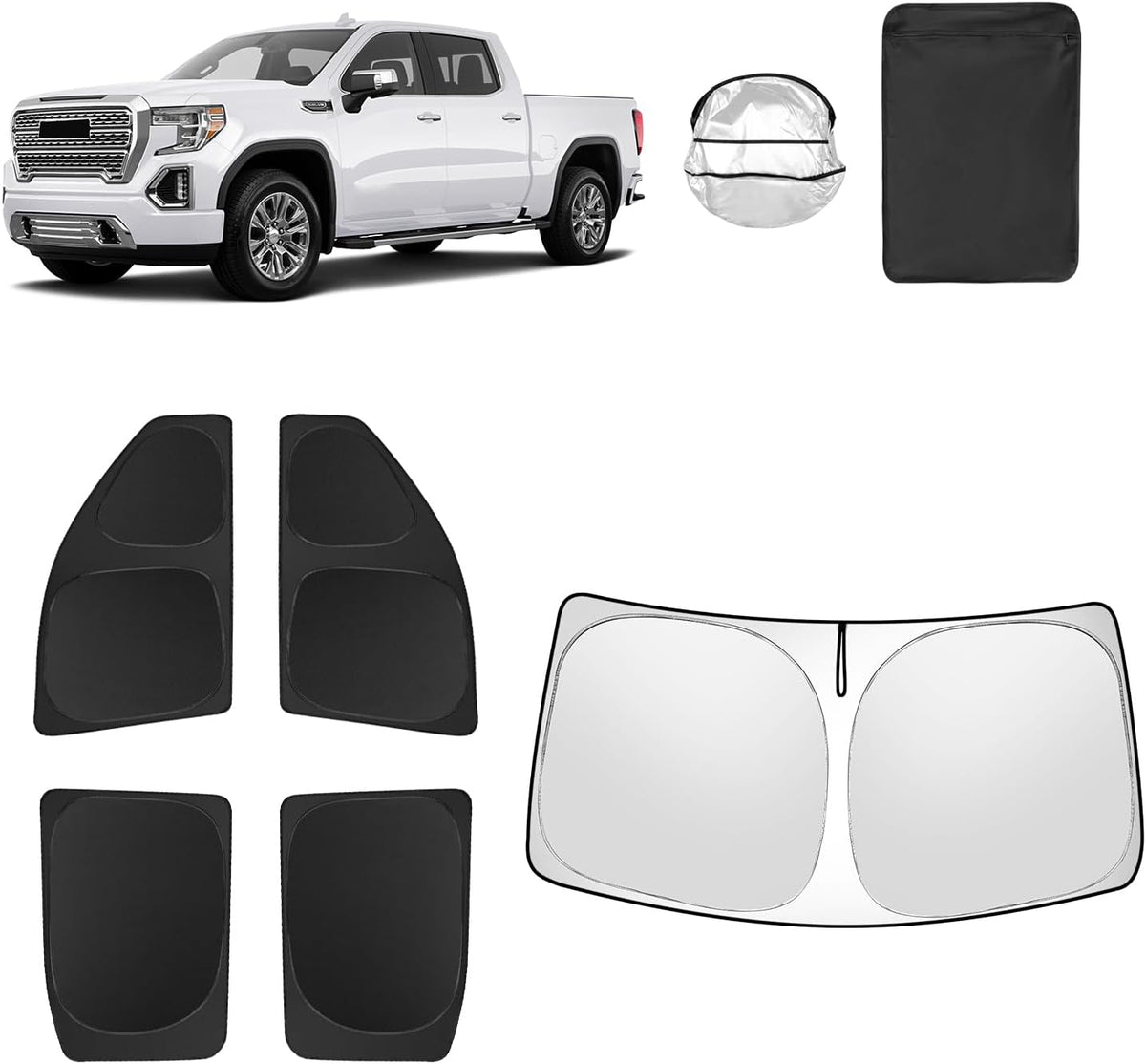 5pcs Car Window Shades for GMC Sierra 1500 2500 3500 (SLT, AT4, Denali) 2019-2025 Accessories,Windshield Side Rear Full Sunshade,Sun Visor UV Blocking, Privacy Protection for Camping Outdoor