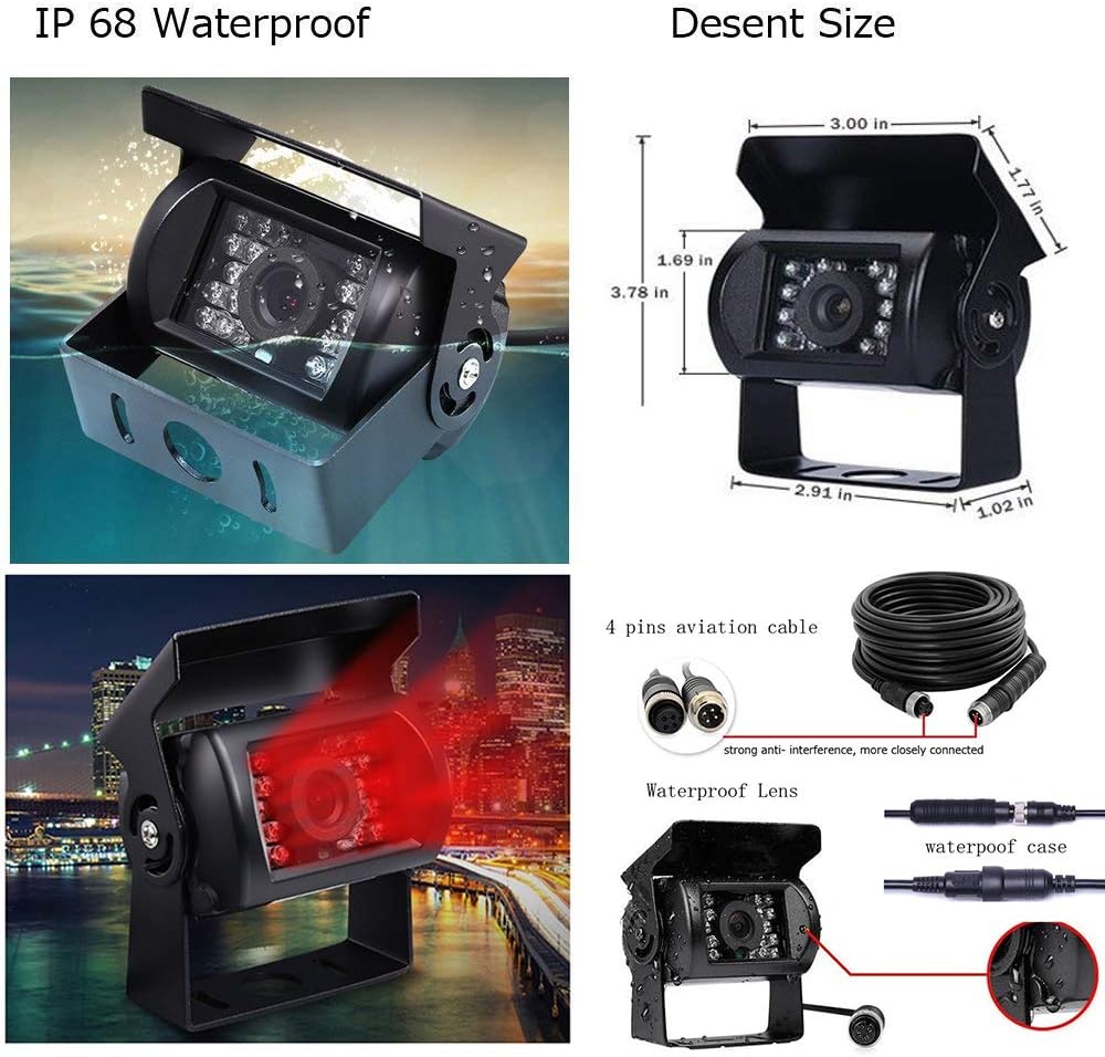 Wired Backup Camera System with 9 Inch Monitor for RV,Trucks,Cars, 4 Channel Quad Split Reversing Camera System with Screen, Rear View Camera,Waterproof,18 IR Night Vision, Easy Installation