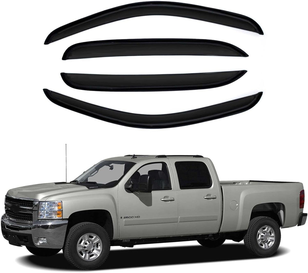Sun/Rain Guards Window Visors Wind Deflector Compatible with Avalanche/Suburban/Yukon/Silverado/Sierra Crew Cab 4pcs
