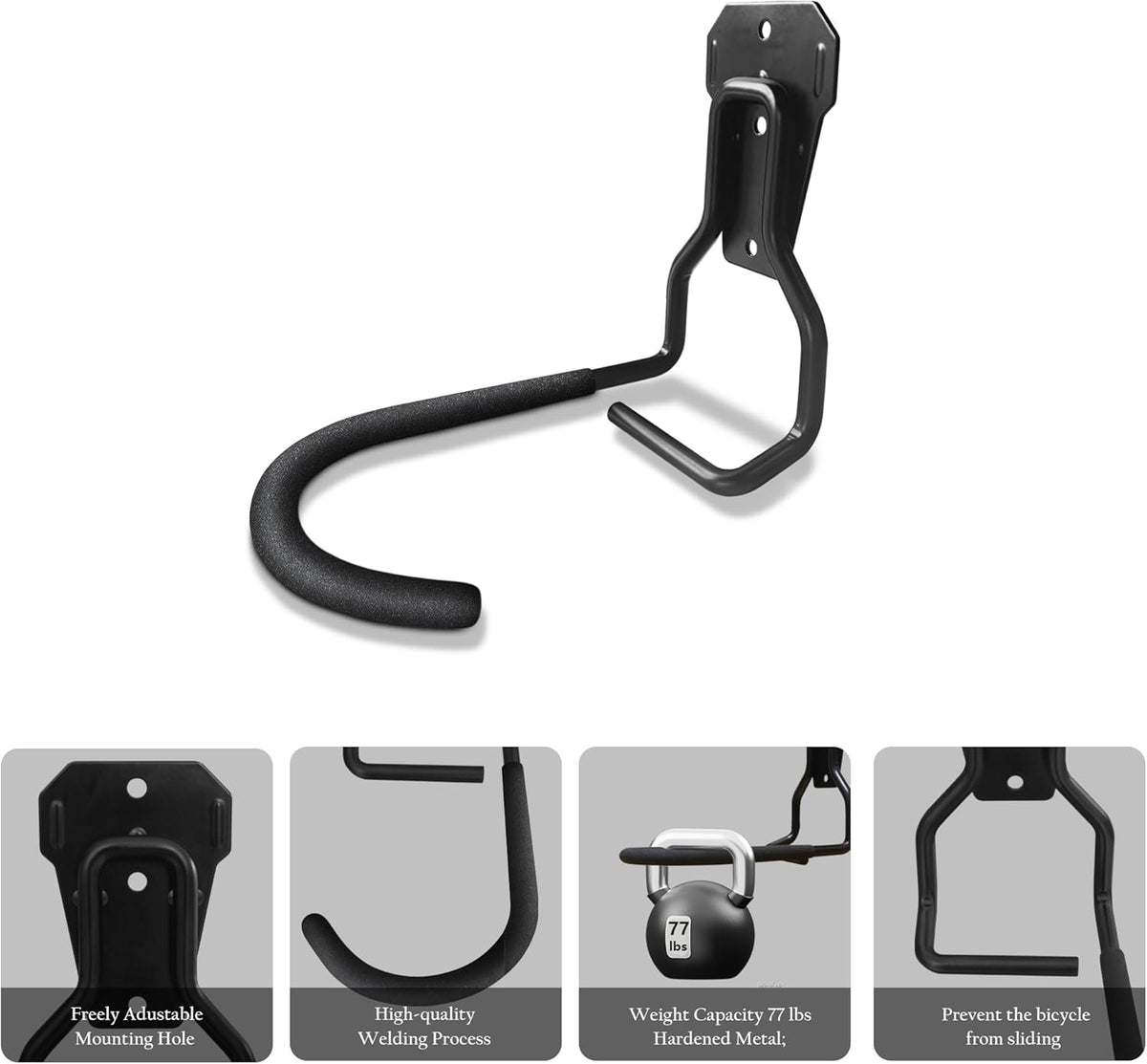 Bike Rack Wall Mount Garage Bike Hook Storage Hanger Space Saving Vertical Bike Rack Organization for Road/Mountain/Folding Bike, Holds Up to 77 Lbs