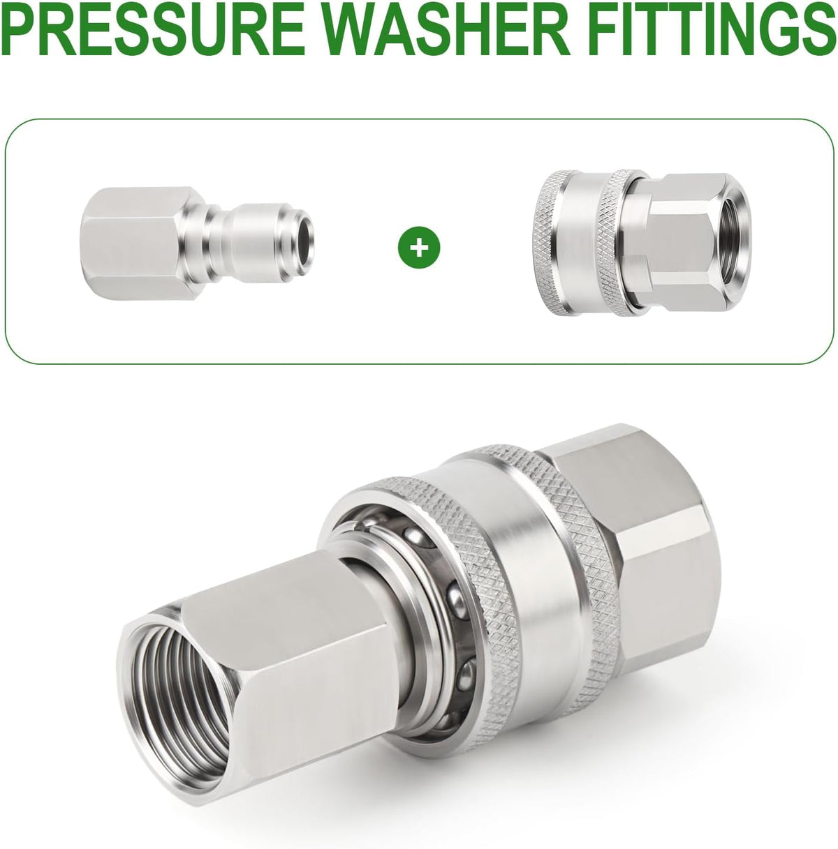 TAISHER 4PCS 304 Stainless Steel Pressure Washer Adapter Kit, Quick Connect Fittings，3/8" Female