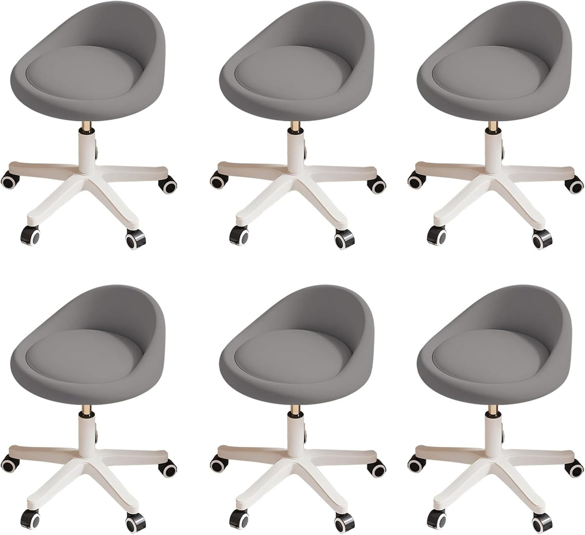 Rolling Stool Set of 6 Rolling Hydraulic Salon Stool with Low Backrest - Adjustable Swivel Chair for SPA, Shop, Salon, Massage, or Medical Office Dark Grey