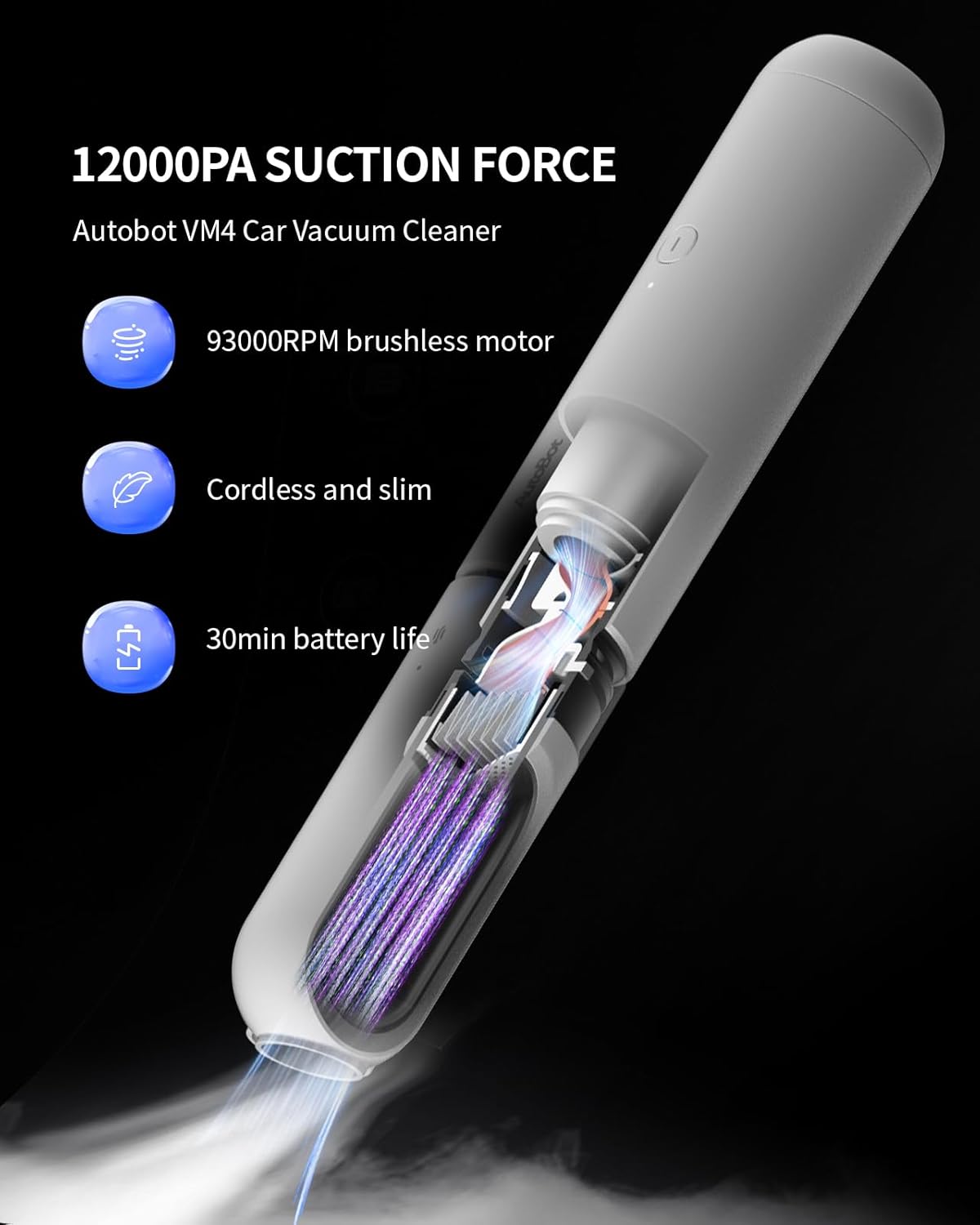 Car Vacuum Cleaner, 12,000PA Handheld Vacuum with Air Blower Inflator Pump Dust Buster, Car Vacuum with 30 Mins Runtime, 2H Fast Charge, Portable Vacuum for Car