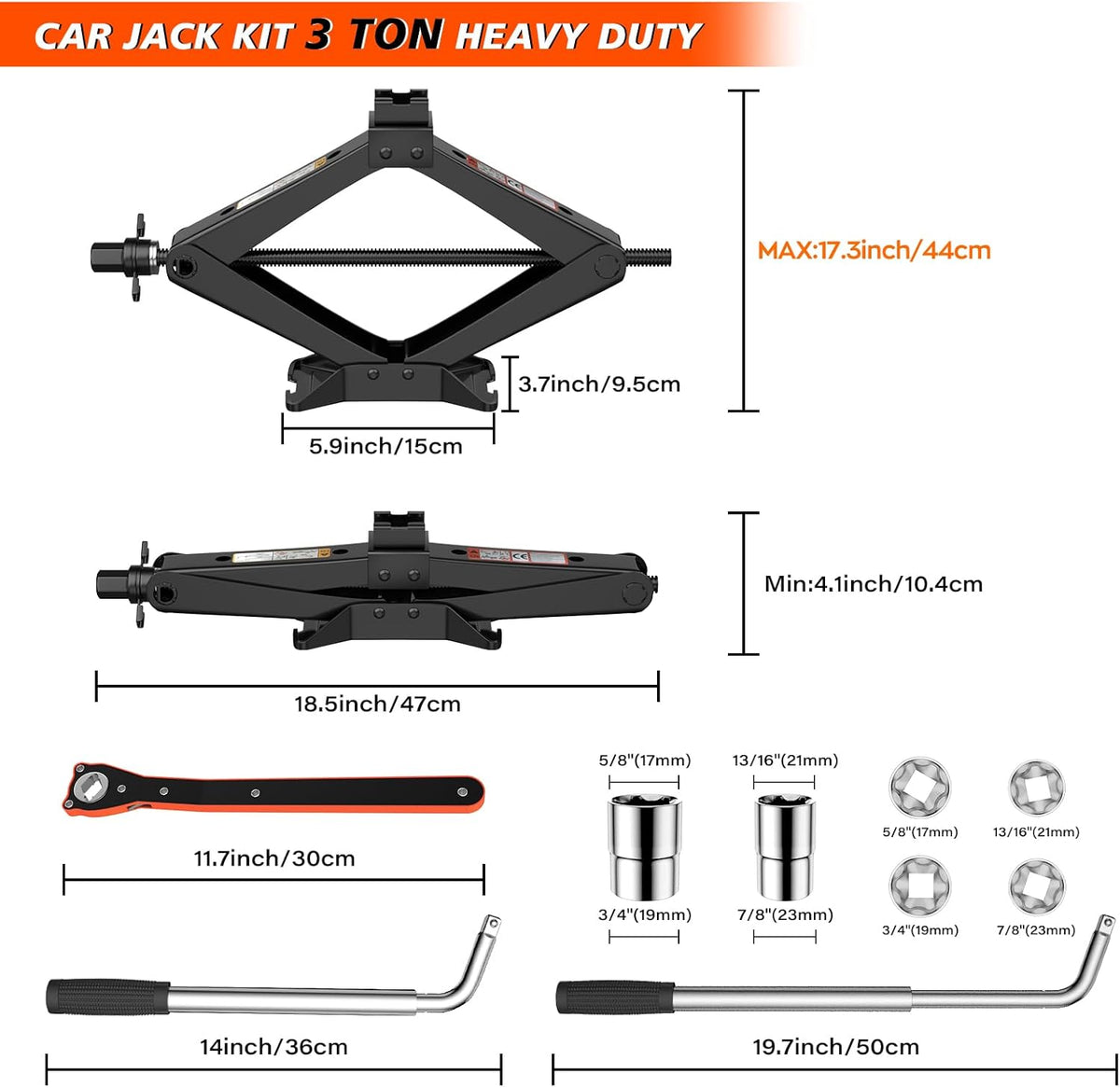 IMAYCC Scissor Jack for Car/SUV/MPV - Heavy Duty 3.0 Ton (6614 lbs) Car Jack kit with Hand Crank Trolley Lifter, Portable Emergency Tire Change kit with Wheel Wrench.
