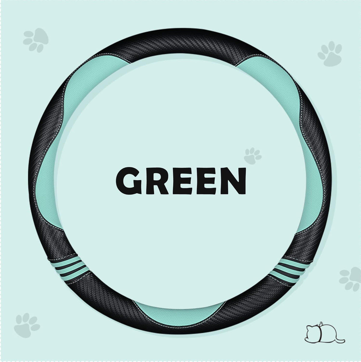 Car Steering Wheel Covers for Women Girl Padded Carbon Fiber PU Leather Cute Cartoon Auto Interior Accessories for Jeep, Truck, Universal, Anti Slip, Green, Large Size 15.5-16"(39-41cm)