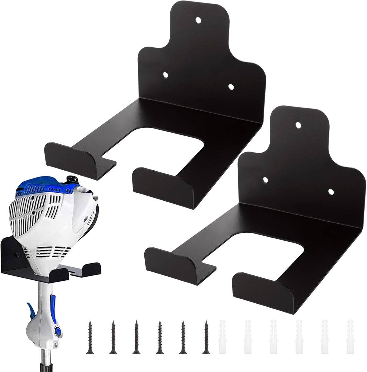 2 Pack Heavy Duty Weed Eater Hanger Wall Mount, Garage Organizer Trimmer Rack for Grass Trimmer Wall Mounted, Black Power Tool Hanger Storage Rack, Weed Wacker Hooks for Garage