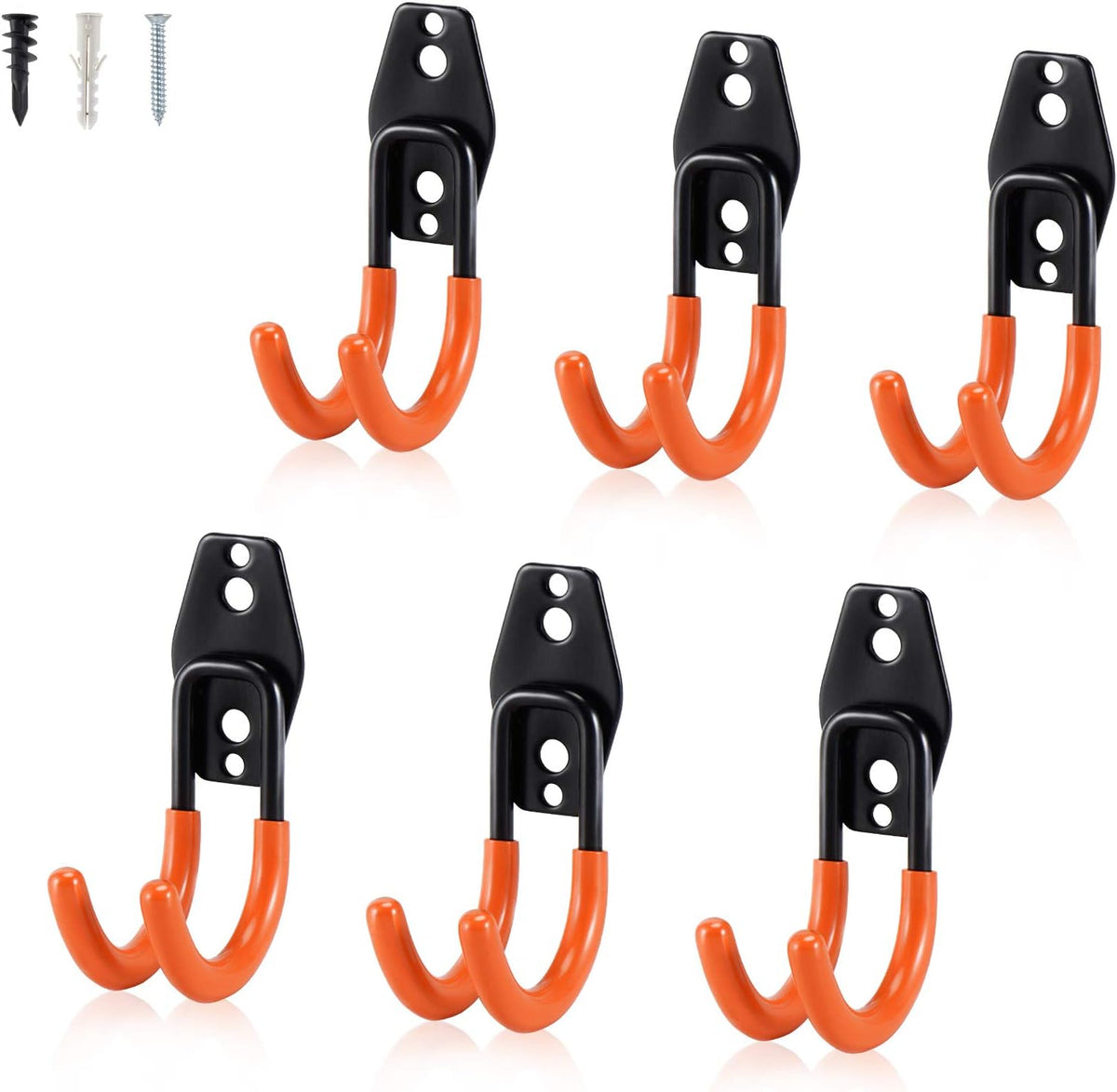 AOBEN Garage Hooks Heavy Duty, Steel Garage Storage Hooks, Utility Tool Hangers and Combinable Wall Mount for Organizing Ladders, Bikes, Hoses, and More Equipment (Small J, 6 Pack)