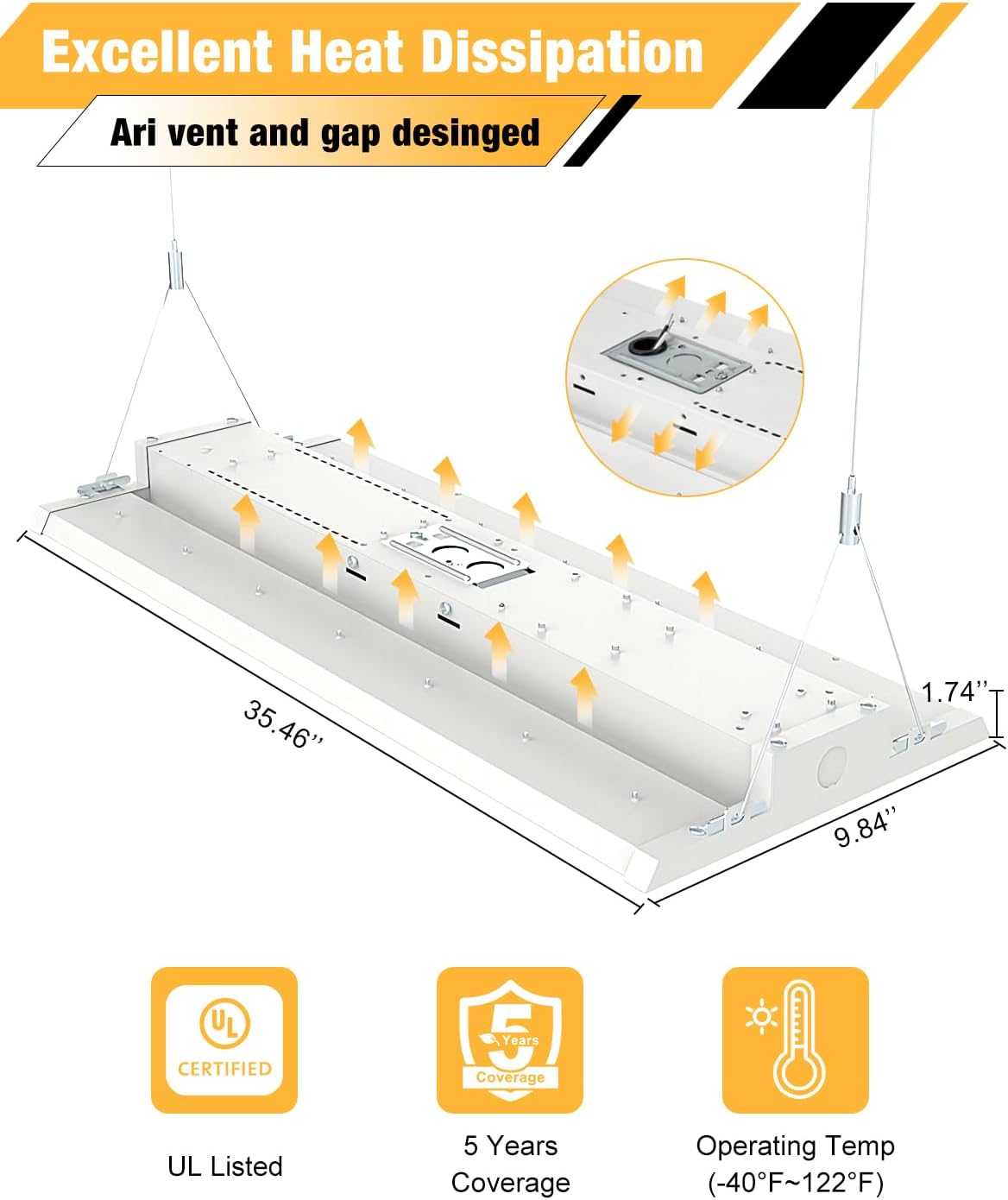 300W LED Linear High Bay Light, 45000LM Shop Light Commercial 120-277V, 5000K High Bay LED Shop Lights for Warehouse, Garage, Factory, UL Listed, 5 Years Warranty