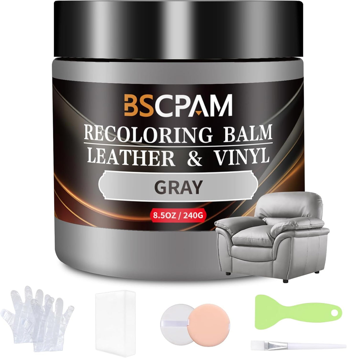 Gray Leather Recoloring Balm,Leather Couch Scratch/Stain Remover,Leather Repair kit for Vinyl Furniture and Car Interior,Leather Dye Paint for Scratched and Faded Leather Couches