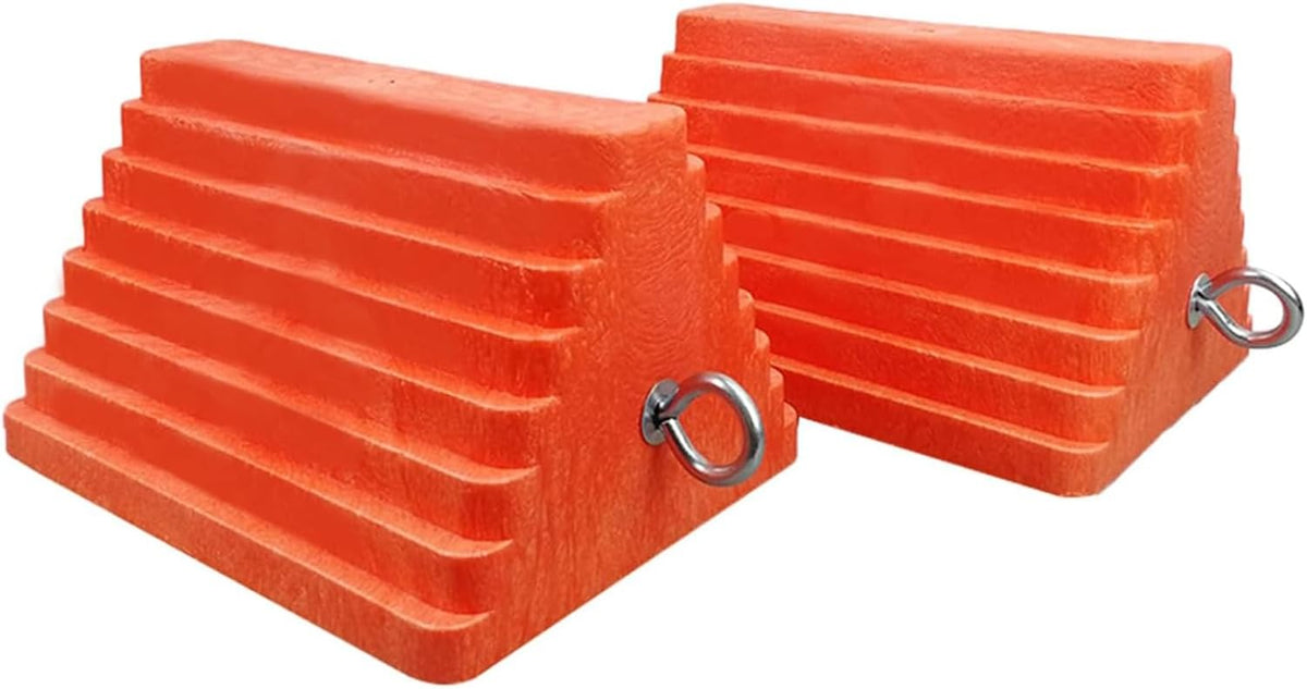 2 Packs Wheel Chocks Heavy Duty Orange with Eyebolt, Vehicle Chock for Travel Trailers, Camper, Truck, Car and ATV, 9.1" Length x 7.1" Width x 5.5" Height