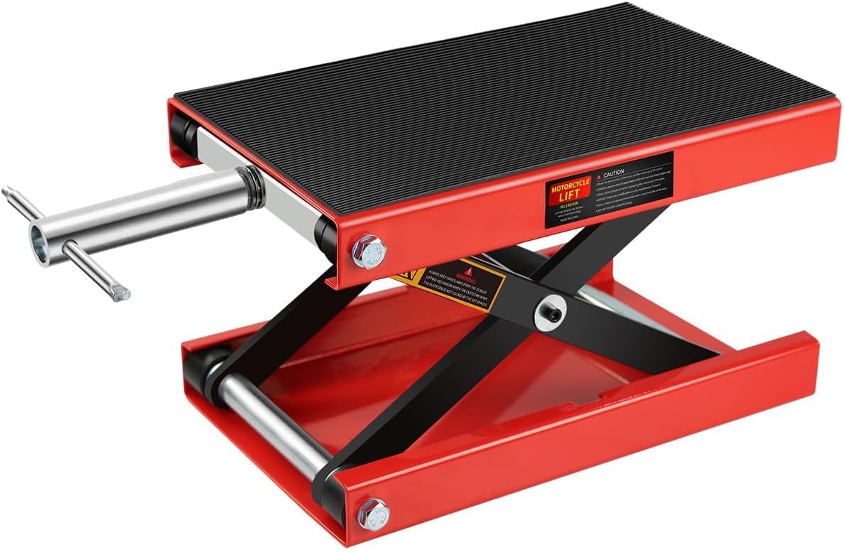 Motorcycle Scissor Jack - 1100LBS Heavy Duty Motorcycle Lift with Safety Lock Pin & Non-Slip Saddle, Manual Crank Handle, 3.7"-18.7" Lift Range for Dirt Bike Stand, Cruiser & ATV Garage Repair