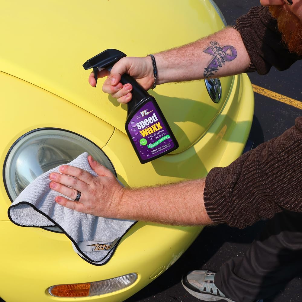 FZ Speed Waxx - Car Cleaning Supplies, Car Wax Spray with Brazilian Carnauba Wax, Quick Detailer, Water Spot Remover for Trucks, RVs, Boats, and More - 16 oz Banana Scented