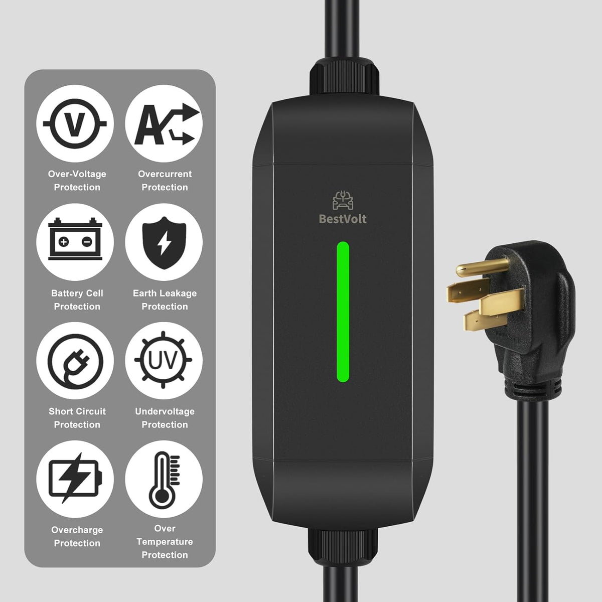 Best Volt Electric Vehicle Portable Charger for Tesla,ETL Certified,25ft Fast Charging, IP65 Waterproof, Compatible with Model 3/X/Y/Cyber Truck,No Adapter Needed (Nema 14-50 240V/40A, Black)