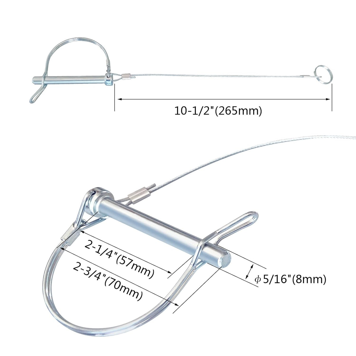Trailer Coupler Pin 5/16-Inch Diameter x 2-3/4-Inch Long Trailer Pins with Plastic Coating Tether Quick Release Ring - 10Pcs 11-1/2" Length