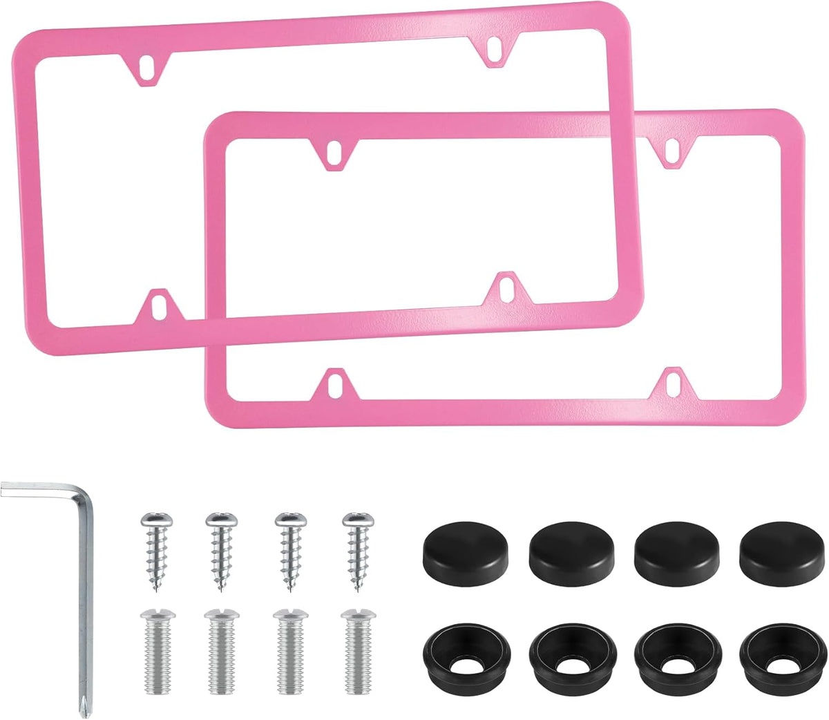 LivTee 4 Holes Stainless Steel License Plate Frames, 2 PCS Car Licence Plate Covers, Automotive Exterior Accessories Slim Design with Bolts Washer Caps for US Vehicles, Pink