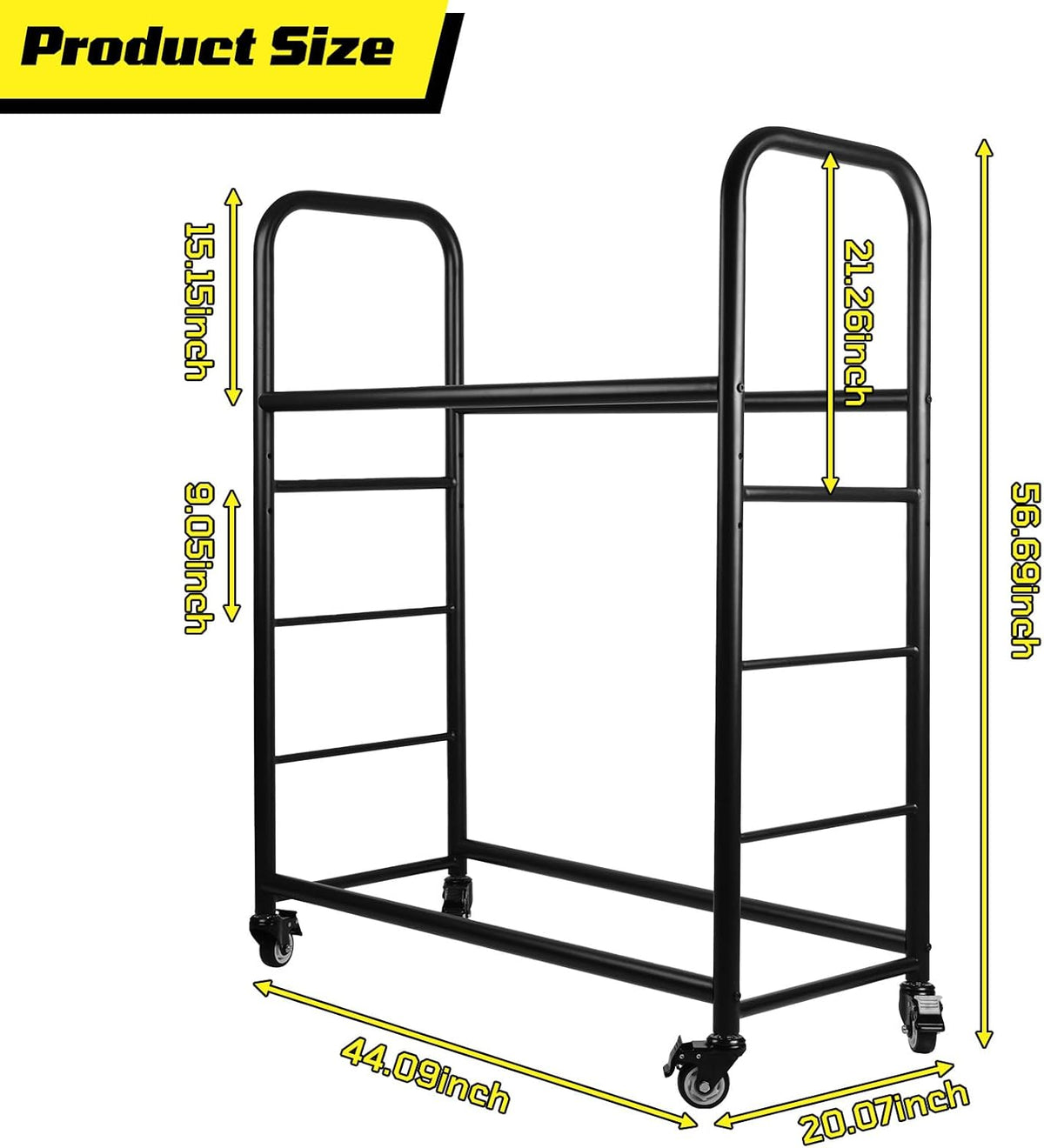 Tire Rack, 56 x 44 x 20 Inches Garage Tire Storage and Organization, Rolling Tire Rack 218KG/480LBS Capacity,2 Storage Shelf & 4 Swivel Casters,Black