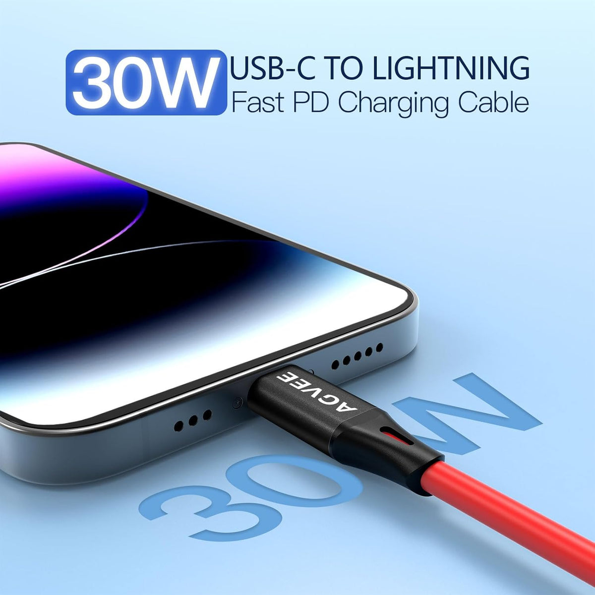 AGVEE 3ft Coiled Short USB-C to Lightning Charging Cable [MFI Certified] 30W PD Fast Charger Cord in Car for iPhone 14/13/12/11/XS/8/7/6/5 CarPlay, iPad, iPod, Red