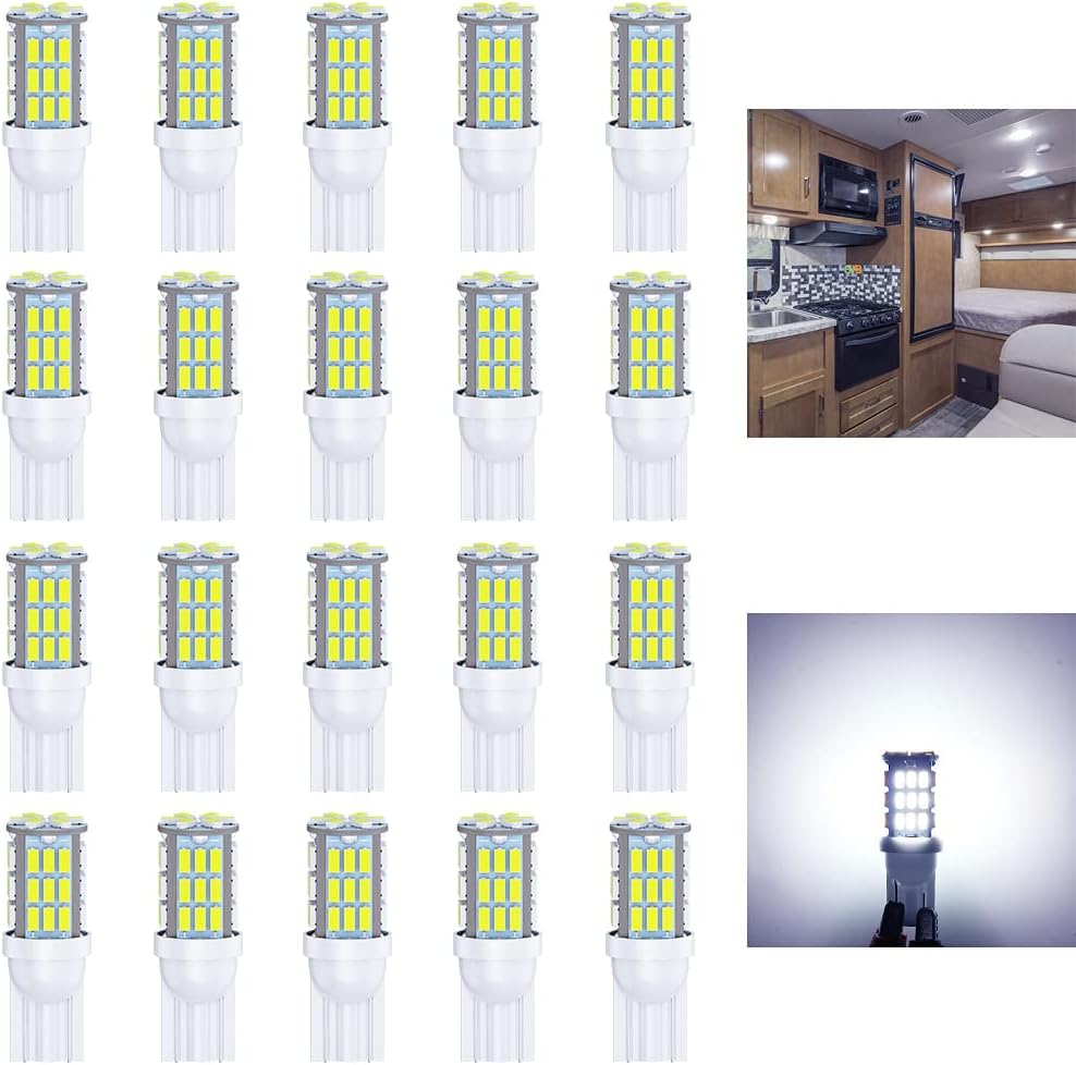 T10 921 194 168 LED Bulbs Cool White 20-Packs, Super Bright 3014 42-SMD LED Replacement 12 Volt RV Camper Trailer Boat Trunk Interior Dome Map License Lights, Backup Reverse Lights
