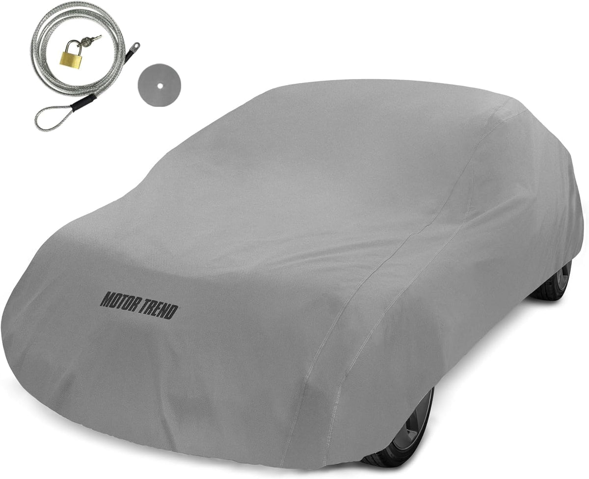 Motor Trend Breathable Lightweight Car Cover, Anti-Moisture Build-Up Water-Resistant Scratch-Resistant Travel-Friendly, Universal Fit for Cars SUVs Trucks Vans All-Weather Outdoor/Indoor, (XL) 210" L