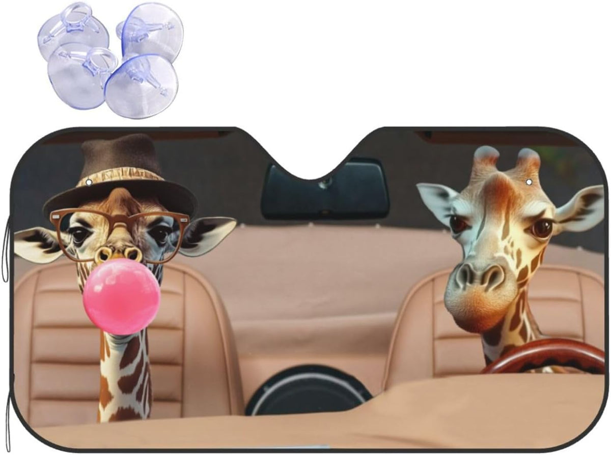 Funny Giraffe Car Sun Shade Windshield Sunshade Foldable Front Window Shield Cover for Truck SUV